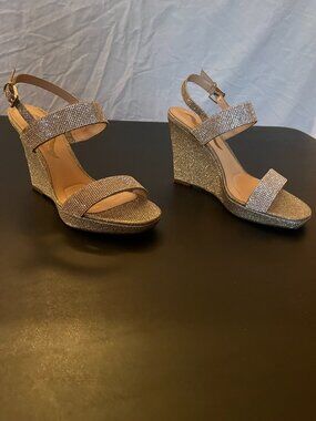 Nina Size 8M, Silver Sparkly Lifted Sandals